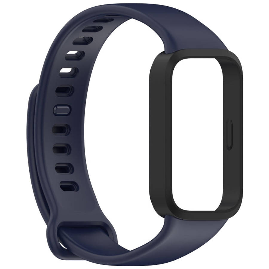 For Redmi Band 3 / Xiaomi Smart Band 9 Active Soft Silicone Integrated Watch Band(Black+ Dark Blue)