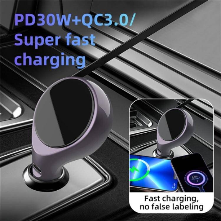 K1 With Retractable Cable Car Charger Type-C PD 20W Fast Charging Adapter