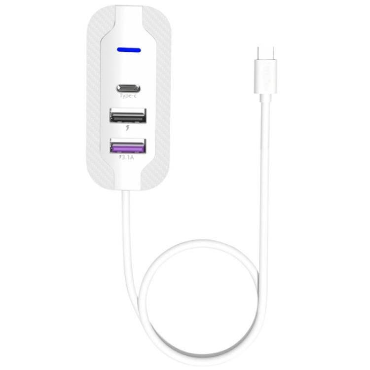 Y4 Car Rear Seat Multi Port Power Expander Type C + Dual USB Fast Charger with Extension Cable