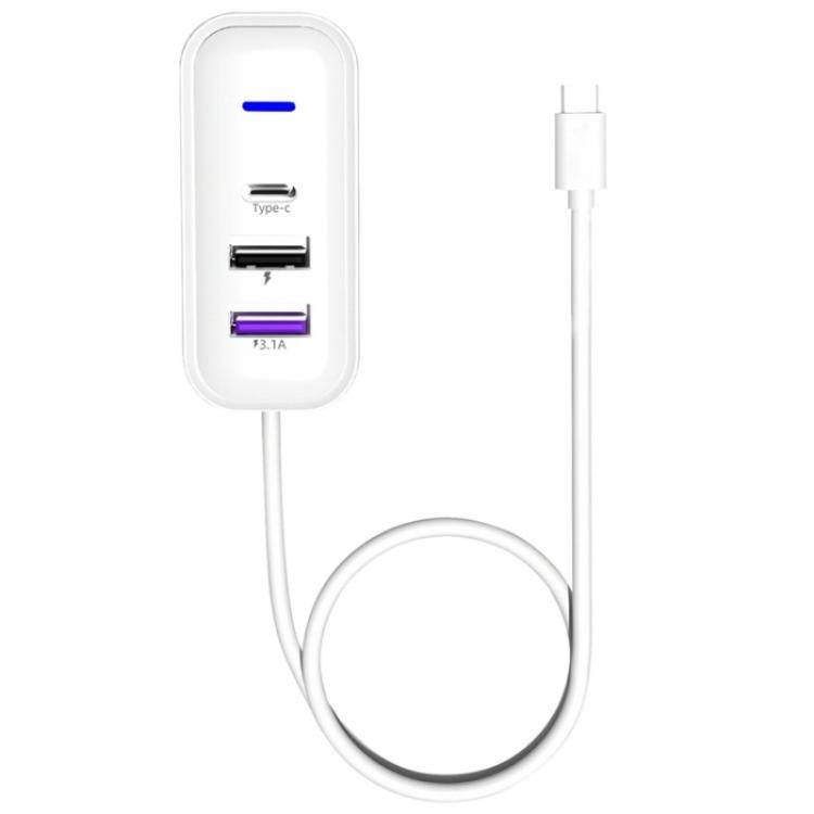 Y3 Car Rear Seat Charger Type-C and Dual USB Fast Charging Adapter with 1m Extension Cable