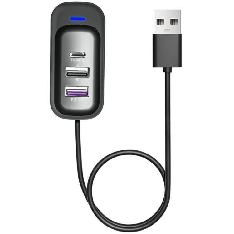 Y1 Type-C and Dual USB Car Rear Seat Charger Fast Charging Adapter with 1m Extension Cable