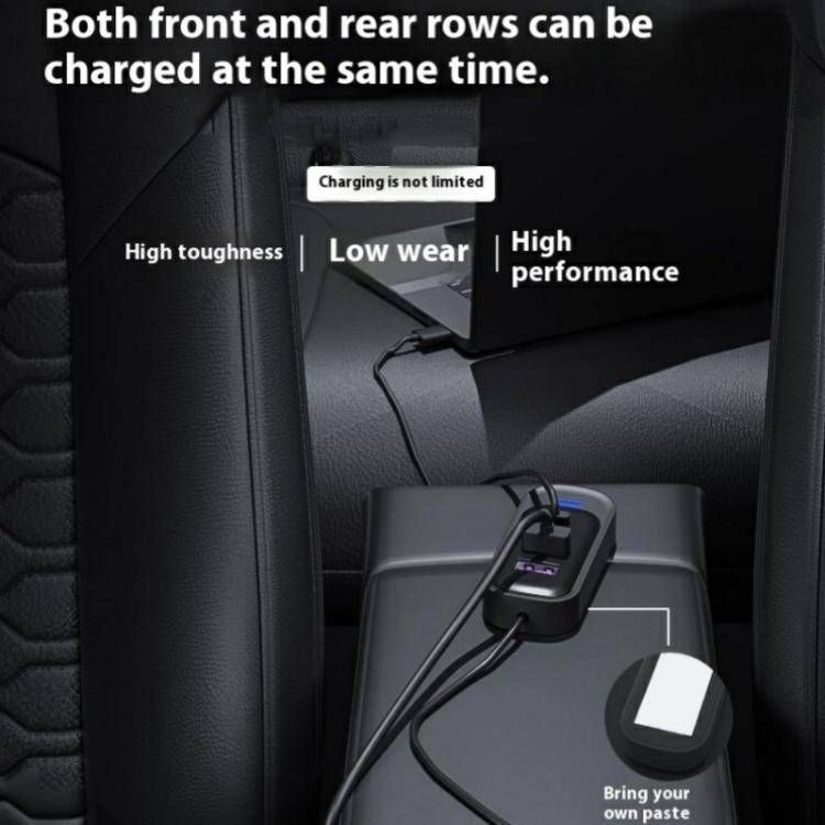 Y1 Type-C and Dual USB Car Rear Seat Charger Fast Charging Adapter with 1m Extension Cable