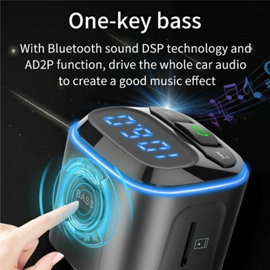 BC80 Hands-Free Calling Voltage Display Adapter Car Charger Bluetooth-Compatible MP3 Player