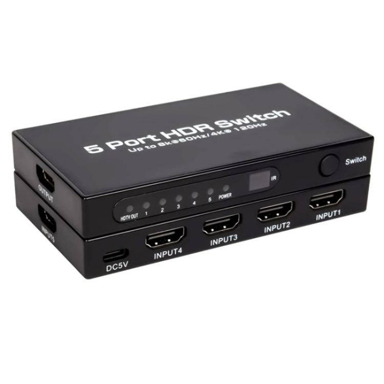 Q8-5 For Home Theater / Office HDMI 2.1 5x1 Switch 8K 60Hz Gaming Video Switcher  Control, Plug:E...
