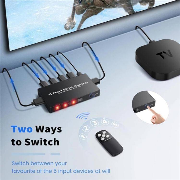 Q8-5 For Home Theater / Office HDMI 2.1 5x1 Switch 8K 60Hz Gaming Video Switcher  Control, Plug:E...