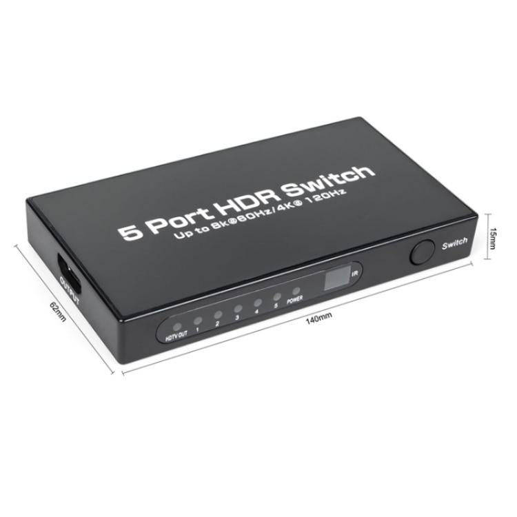 Q8-5 For Home Theater / Office HDMI 2.1 5x1 Switch 8K 60Hz Gaming Video Switcher  Control, Plug:E...
