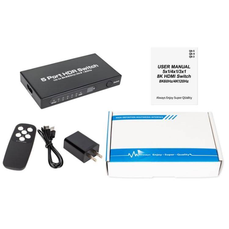 Q8-5 For Home Theater / Office HDMI 2.1 5x1 Switch 8K 60Hz Gaming Video Switcher  Control, Plug:E...