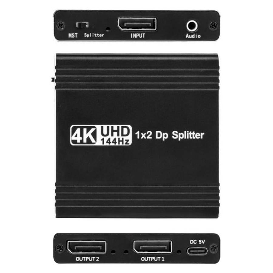 FD 1X2 4K 144HZ Audio Extractor Splitter DisplayPort 1.4 to Dual DisplayPort MST Hub, Plug:US Plug