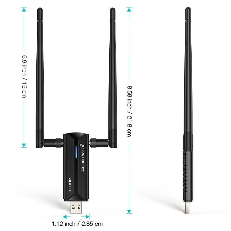 EDUP EP-AX1672 AX3000 USB 3.0 Wireless WiFi 6E Adapter 802.11g High Power Wireless USB Adapter 2....