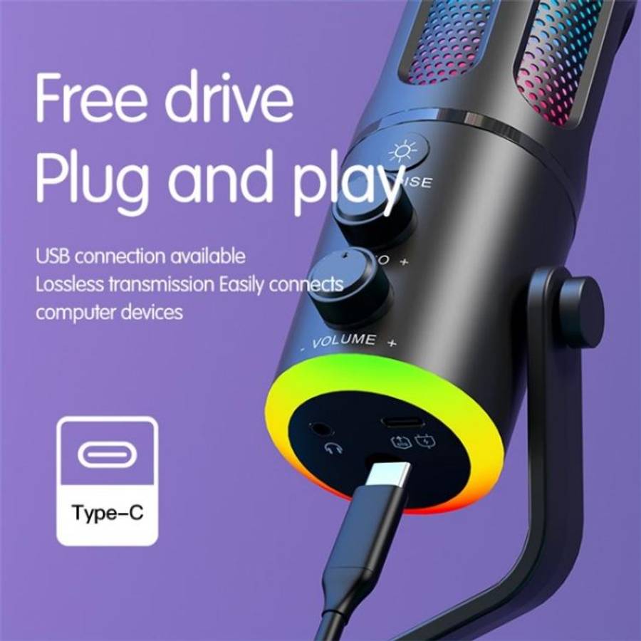 SU8 RGB Light Noise Reduction Desktop Microphone for Live Streaming / Recording / Gaming