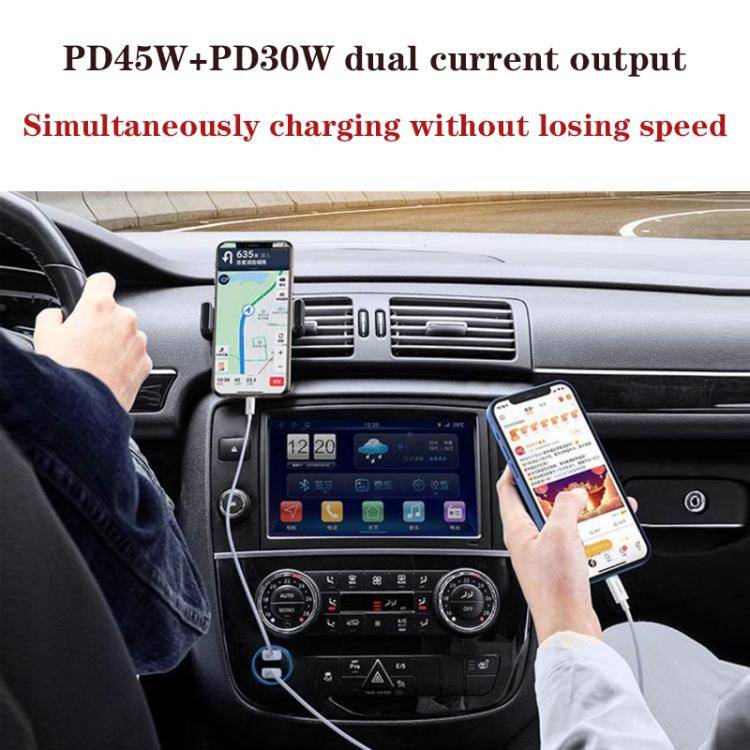 P65 75W Dual Port USB-C / Type-C Car Charger with Type-C to Type-C / 8 Pin Data Cable(White)