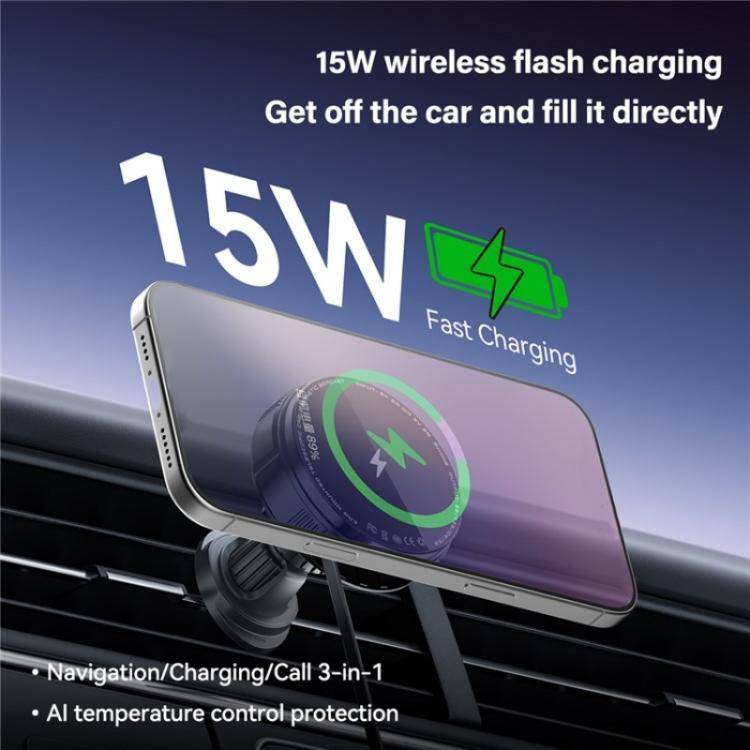 X02 With Retractable Cable 15W Car Air Vent Mount Magnetic Phone Holder Wireless Charger(Silver)