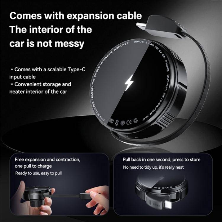 X02 With Retractable Cable 15W Car Air Vent Mount Magnetic Phone Holder Wireless Charger(Silver)