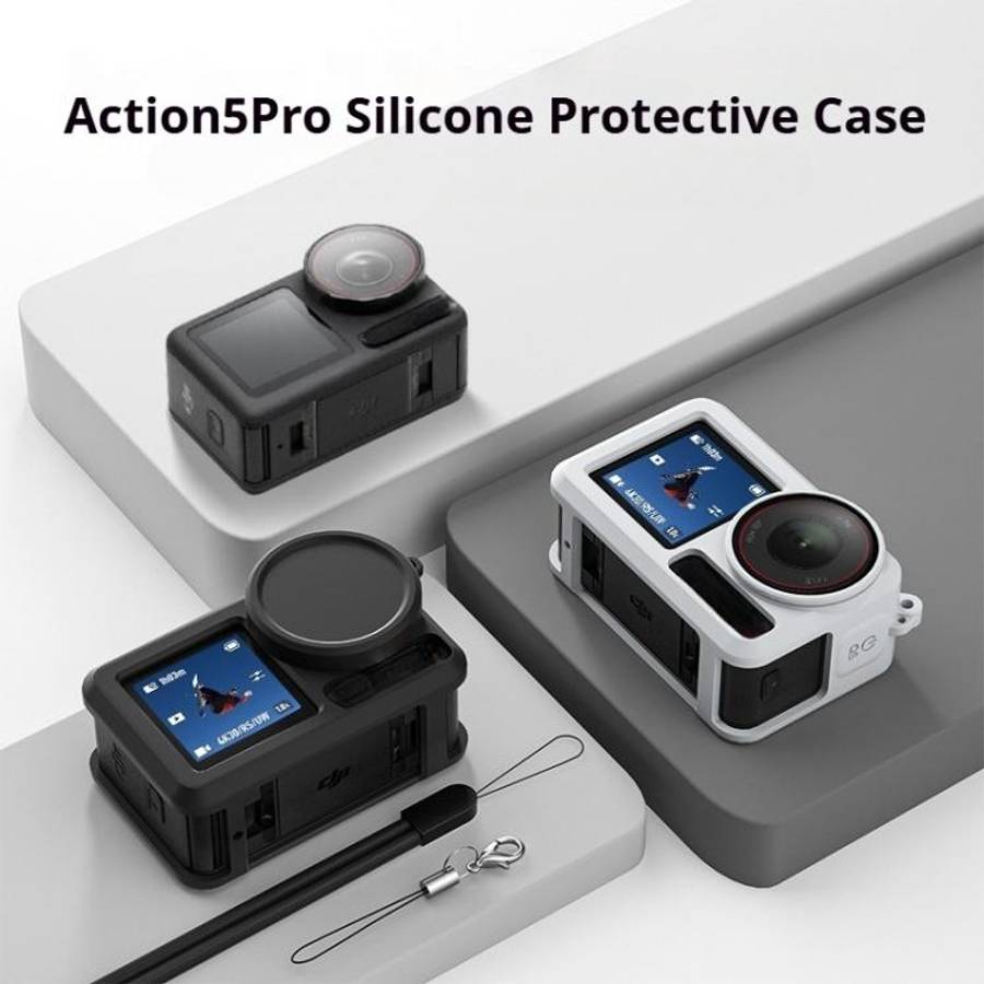 For DJI Action 5 Pro / 4 / 3 Soft Silicone Shockproof Protective Case Cover with Lens Cap(Gray Wh...