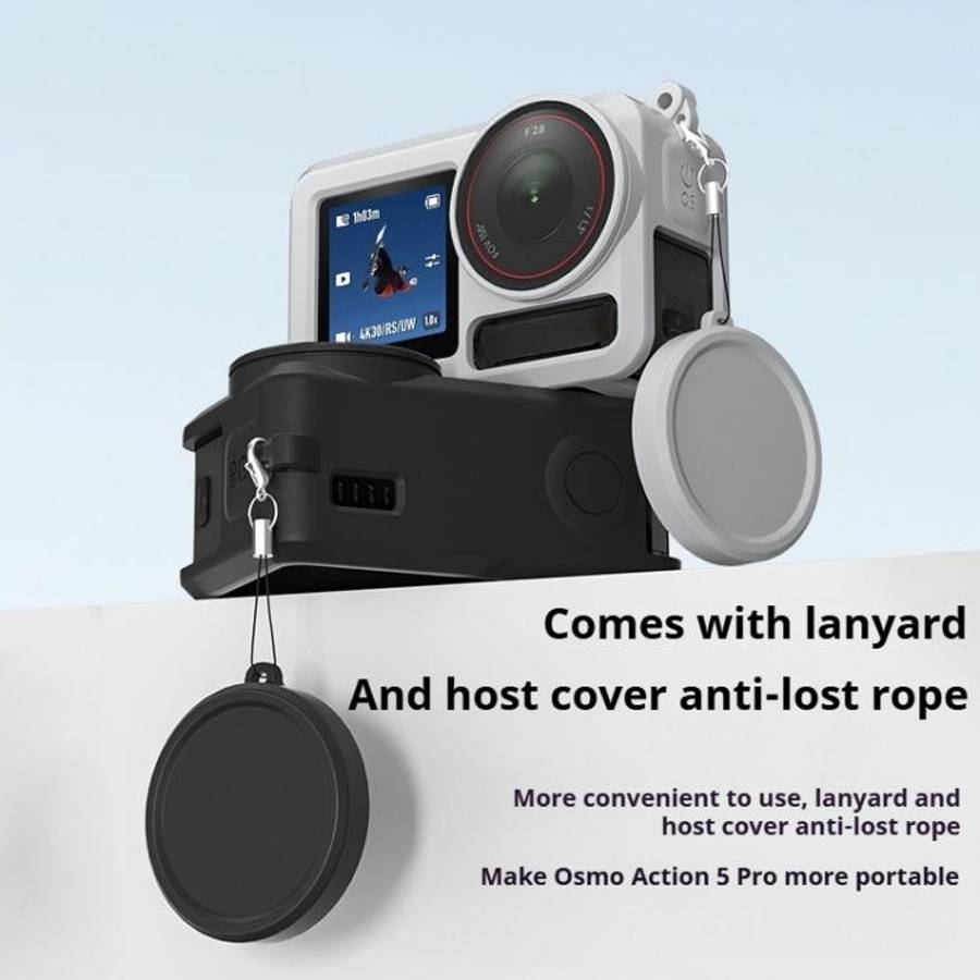 For DJI Action 5 Pro / 4 / 3 Soft Silicone Shockproof Protective Case Cover with Lens Cap(Gray Wh...