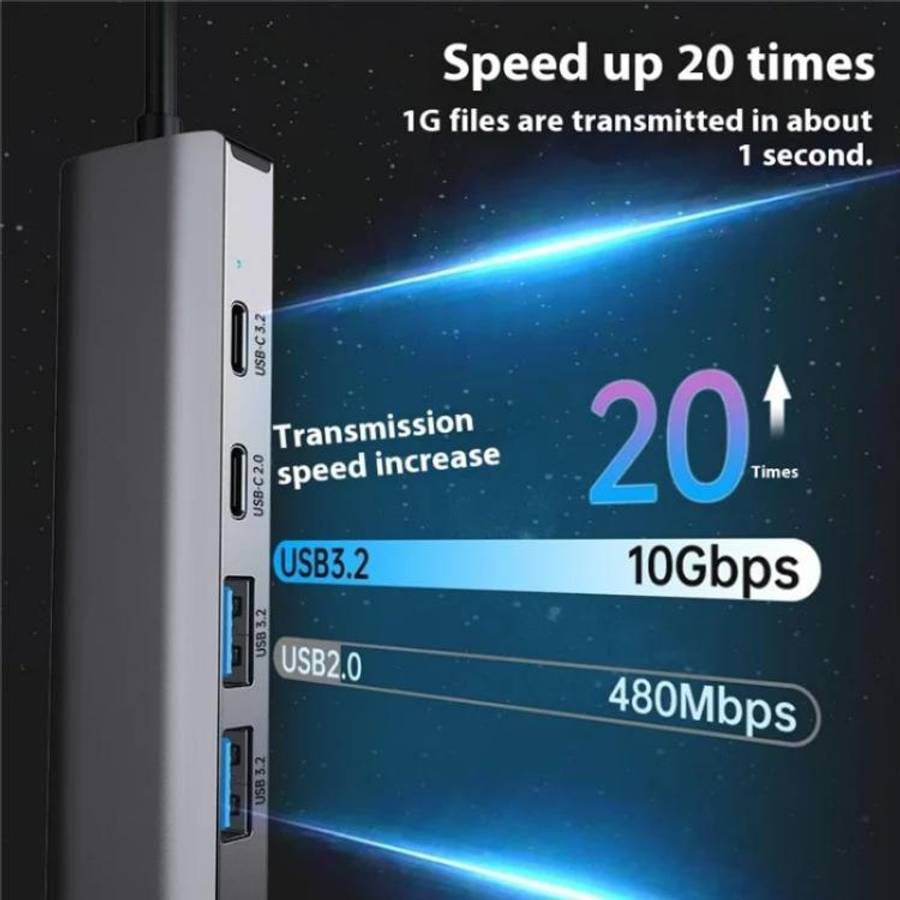 2503 Gigabit RJ45, 2 x USB3.2, USB-C2.0, USB-C3.2, DC5V 6 in 1 Docking Station USB / Type-C Hub