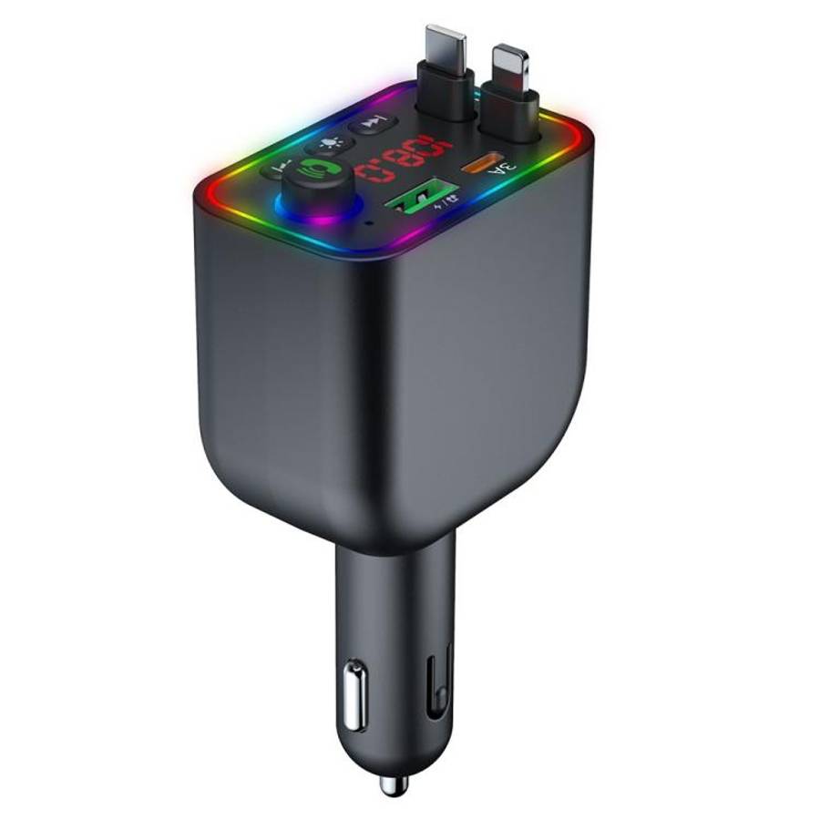 Y4 Retractable Cable Super Fast Charging Car Charger Bluetooth-Compatible MP3 Player