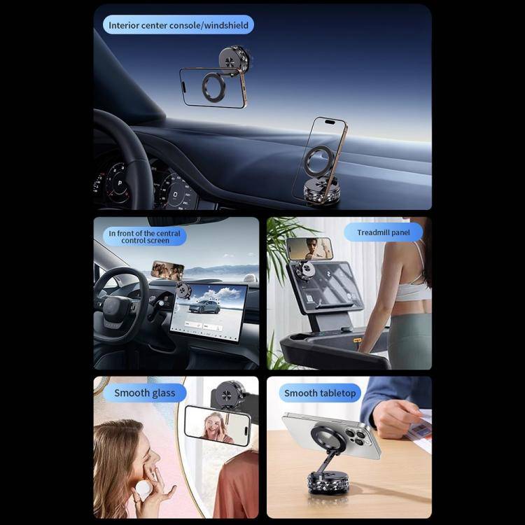K12 Vacuum Suction Mount Foldable 360 Rotation Magnetic Car Phone Holder(Black)