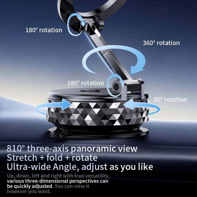 K12 Vacuum Suction Mount Foldable 360 Rotation Magnetic Car Phone Holder(Black)