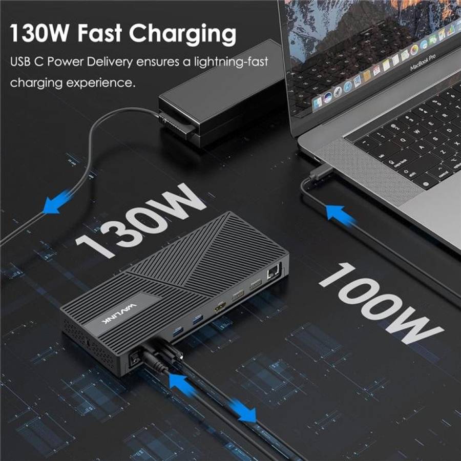 WAVLINK UG69PD24 12-in-1 PD 100W Charging Displaylink Docking Station For Thunderbolt 4 / 3(AU Plug)