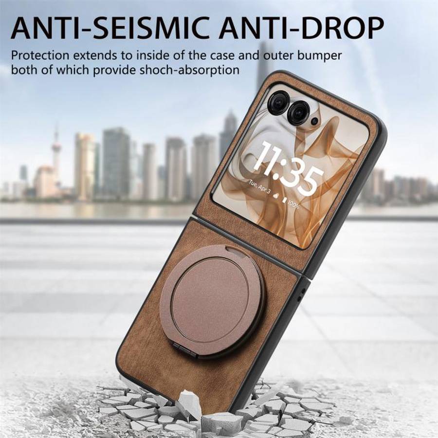 For Motorola Moto Razr 60 Retro Leather Rotation Round Holder Phone Case(Brown)