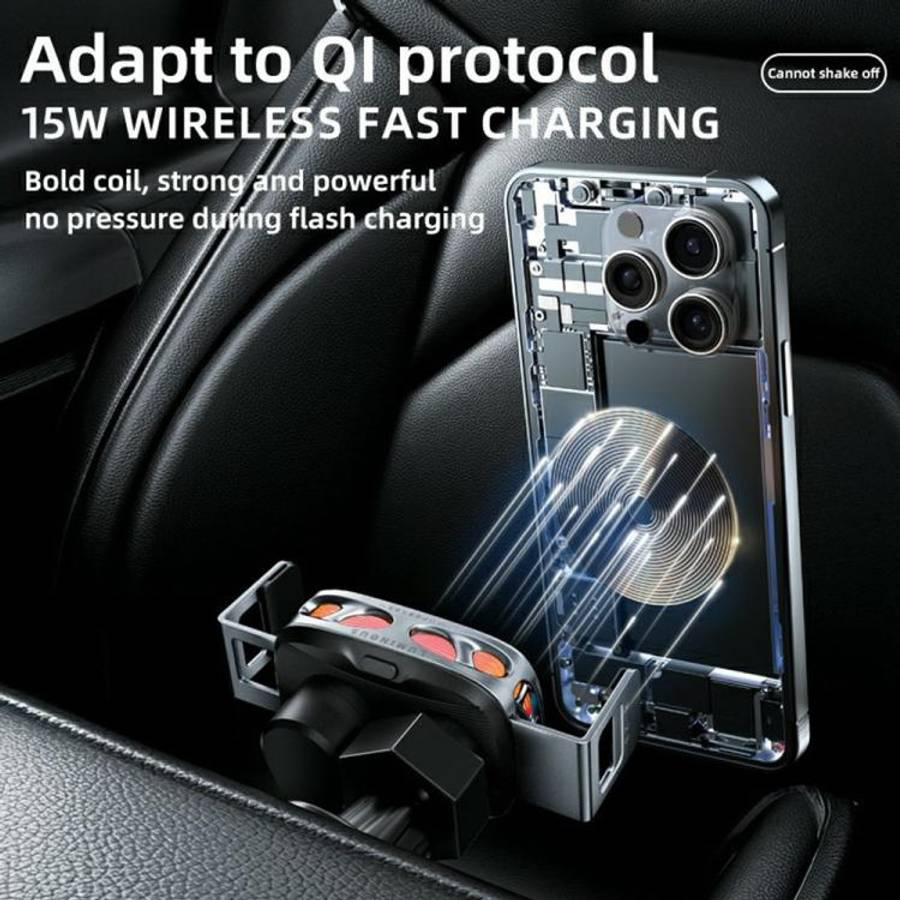 SD23 With Ambient Light Car Navigation Air Vent Phone Holder 15W Wireless Charger(Silver)