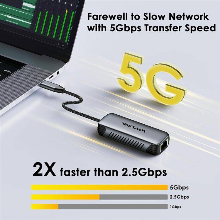 WAVLINK NWU340GD With 95W Charging Port 5Gbps USB-C to RJ45 Ethernet Adapter Converter