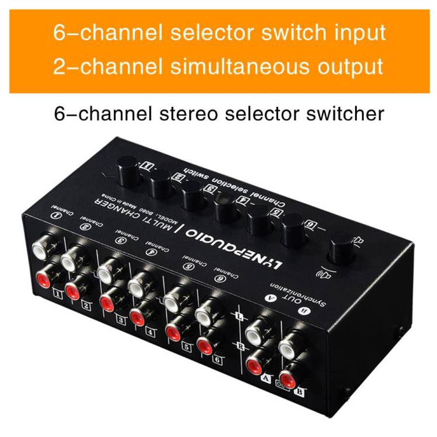 B080 6 Input 2 Output Audio Signal Selector Audio Switcher, 2-Channel Synchronous Output RCA Inte...