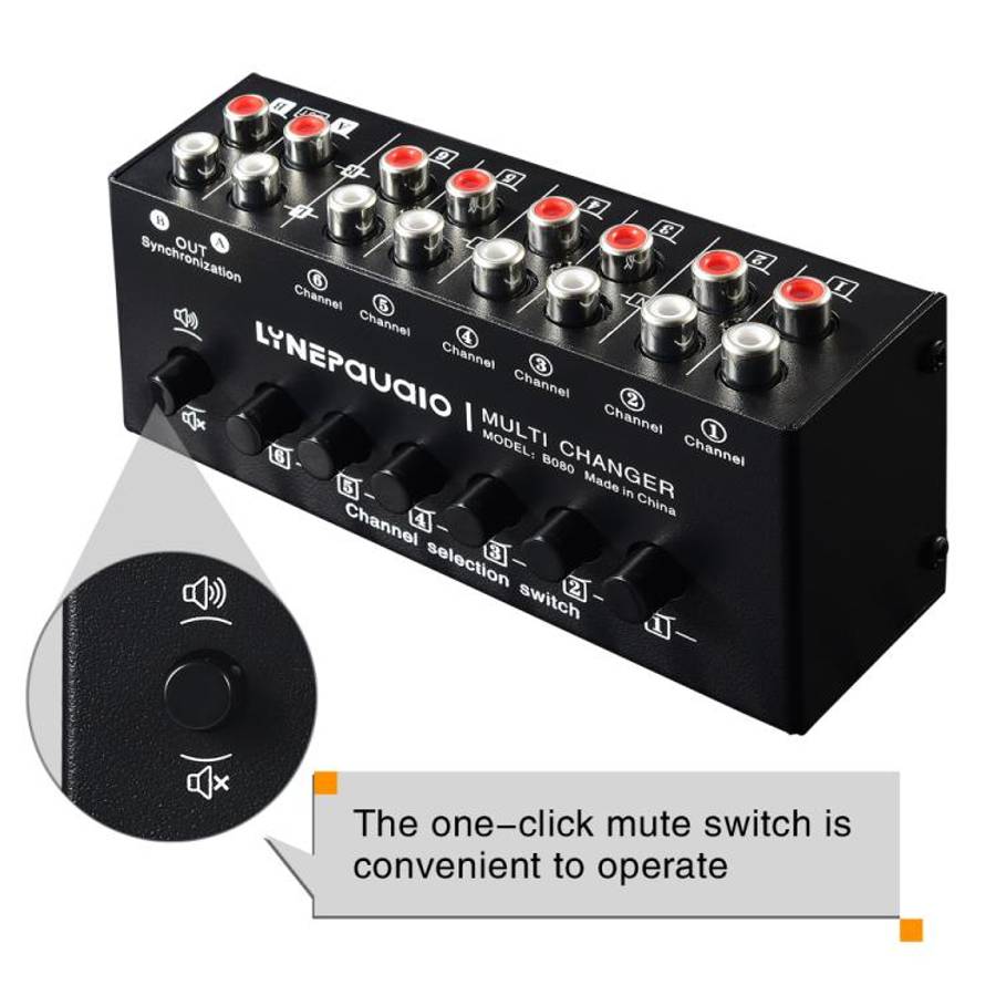 B080 6 Input 2 Output Audio Signal Selector Audio Switcher, 2-Channel Synchronous Output RCA Inte...