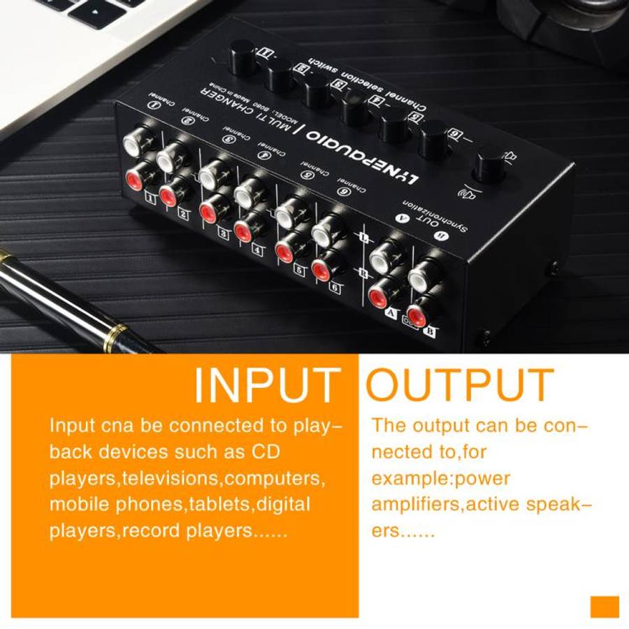 B080 6 Input 2 Output Audio Signal Selector Audio Switcher, 2-Channel Synchronous Output RCA Inte...