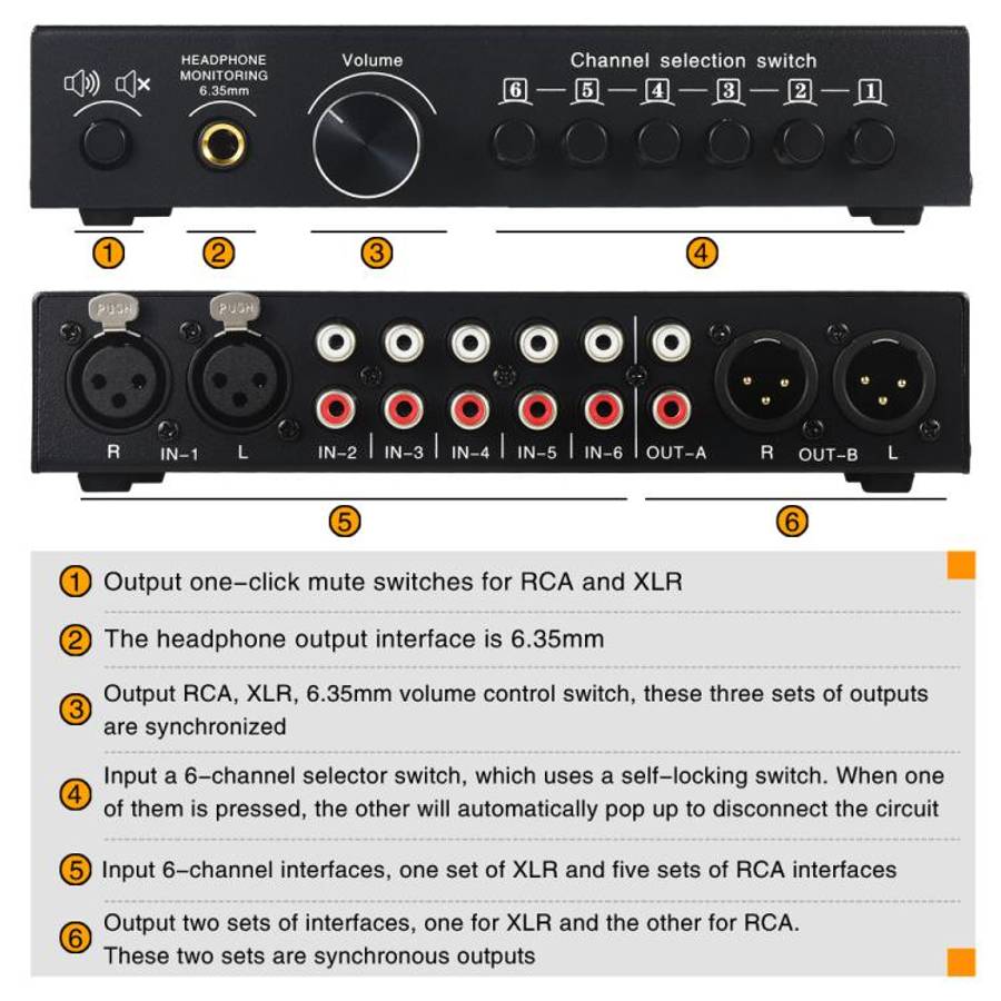 B081 6 Input 3 Outupt Audio Signal Selector Switcher Multi-channel Switcher, Fully Balanced Passi...