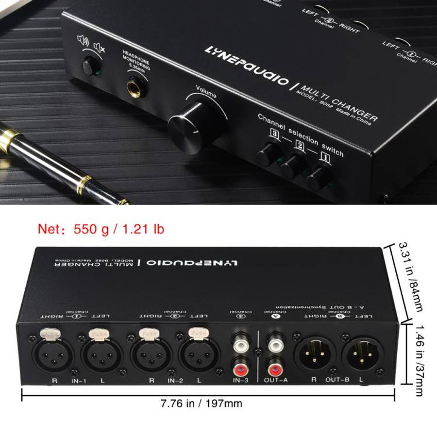 B082 3 Input 3 Output Audio Signal Selector Balanced Line Switcher