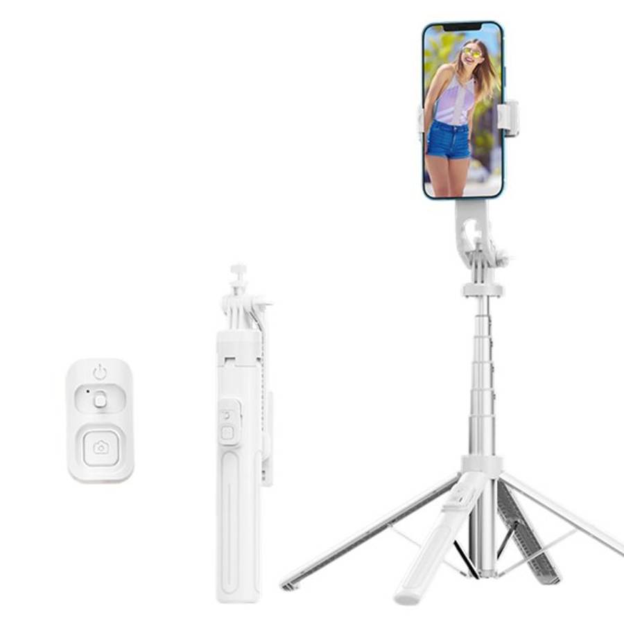 K27 Smartphone Extendable Live Streaming 4-Leg Stand Bluetooth Selfie Stick(White)
