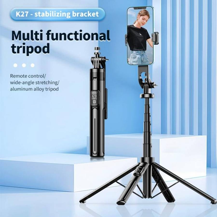 K27 Smartphone Extendable Live Streaming 4-Leg Stand Bluetooth Selfie Stick(Black)