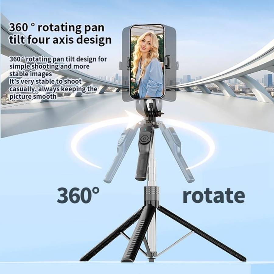 K50 1.9m Extendable Live Streaming Floor Stand Single Phone Clip Bluetooth Selfie Stick Tripod(Bl...