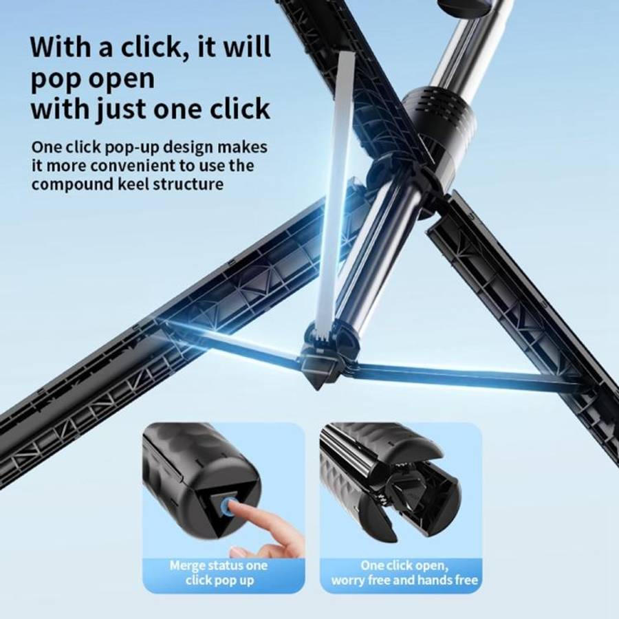 K50 1.9m Extendable Live Streaming Tripod Dual Phone Clip Bluetooth Selfie Stick(Black)