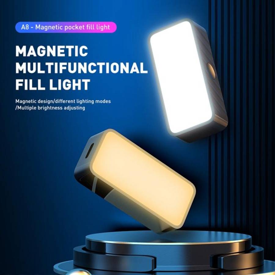 A8 Phone Photography Video Streaming Portable LED Light Mini Magnetic Pocket Fill Light(Black)