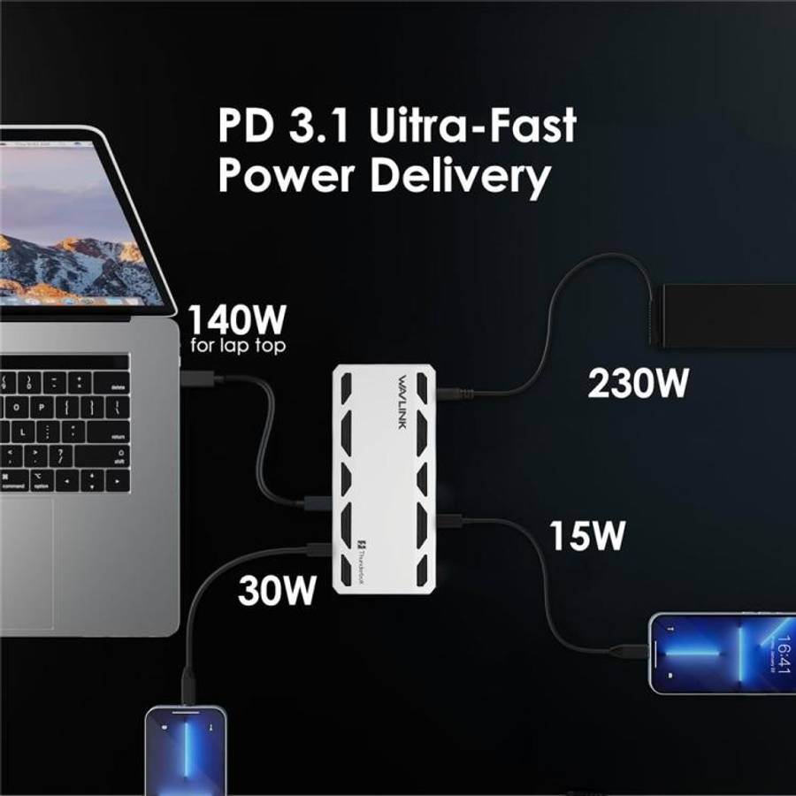 WAVLINK UTD58 12 in 1 120Gbps 140W Thunderbolt 5 Docking Station, Plug:UK Plug