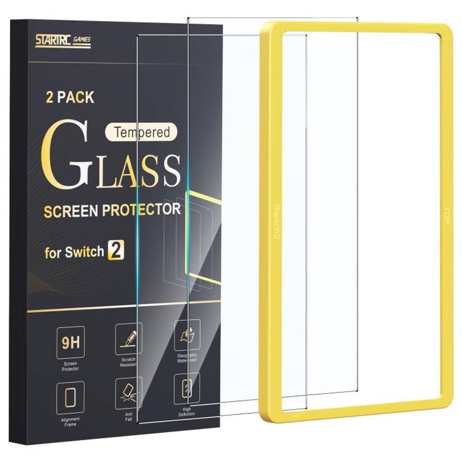 For Nintendo Switch 2 Gaming Console 2-Piece Tempered Glass Screen Protector + Alignment Frame Set