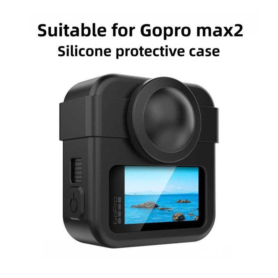 For GoPro MAX2 Body Silicone Protective Shell with Dual Lens Caps Cover & Strap & Battery Side Cover
