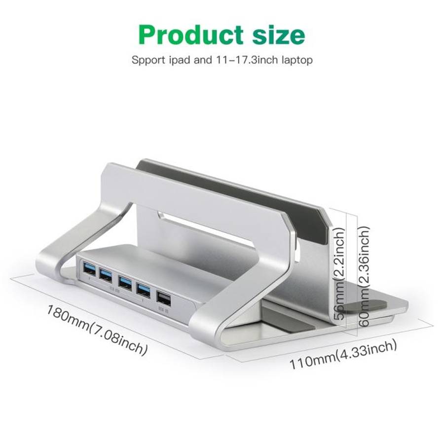 D051-3 Aluminum Alloy Desktop Organizer Vertical Laptop Stand with 4 USB Ports Hub