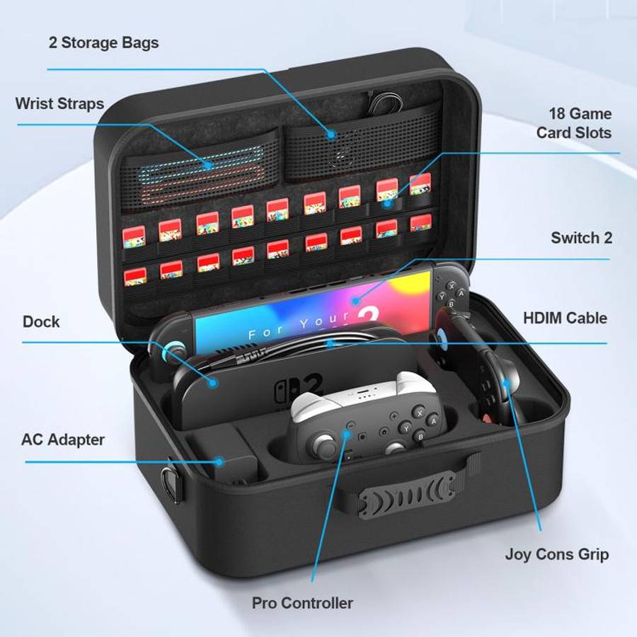 For Nintendo Switch 2 Game Controllers Multi-Functional Handheld Hard-Shell Crossbody Bag(Black)