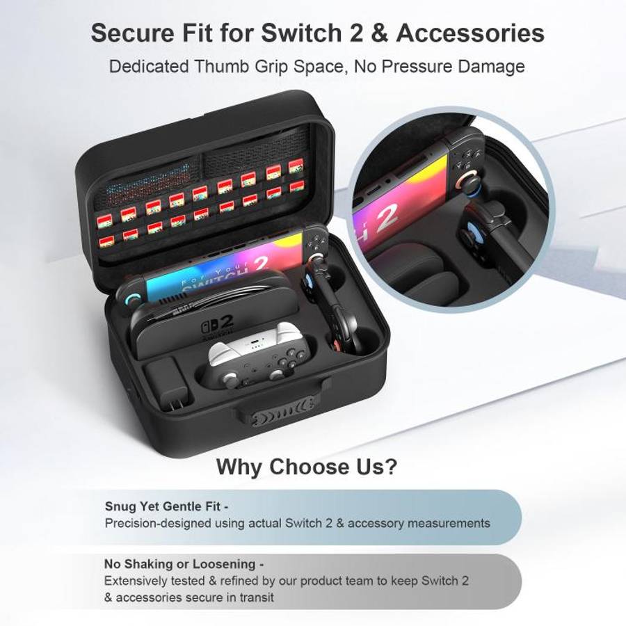 For Nintendo Switch 2 Game Controllers Multi-Functional Handheld Hard-Shell Crossbody Bag(Black)