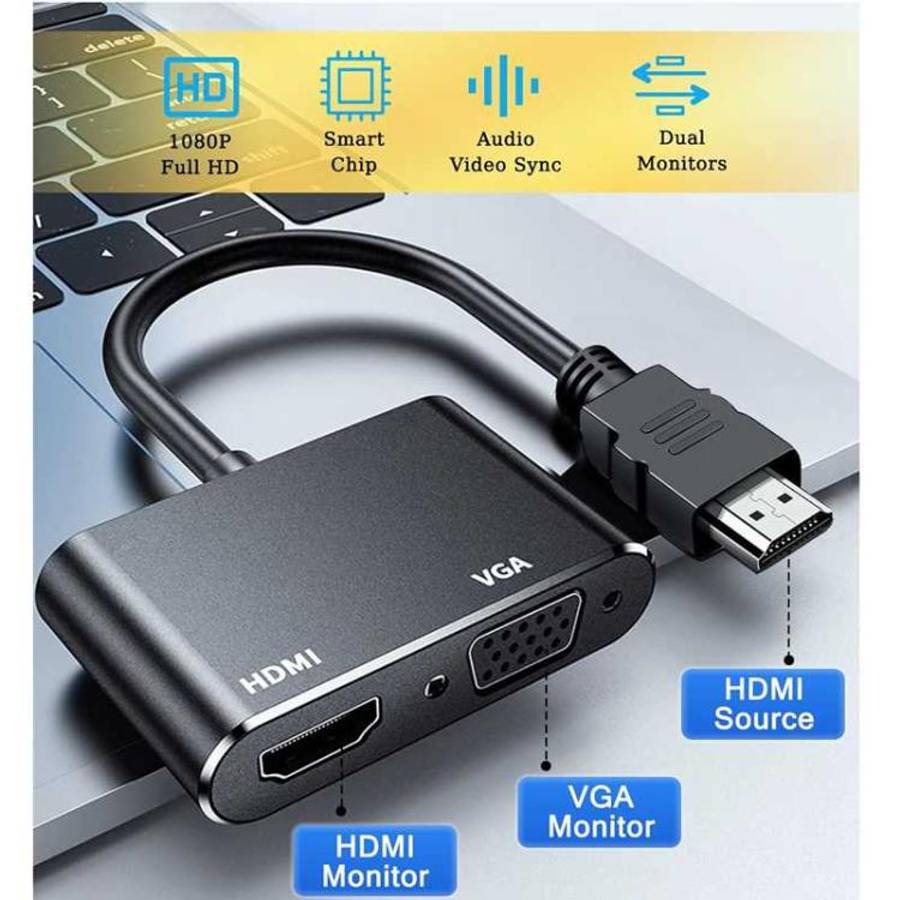 2 in 1 HDMI to VGA and HDMI Adapter For Windows / Mac Os / Linux Plug & Play