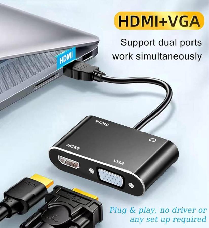 2 in 1 HDMI to VGA and HDMI Adapter For Windows / Mac Os / Linux Plug & Play