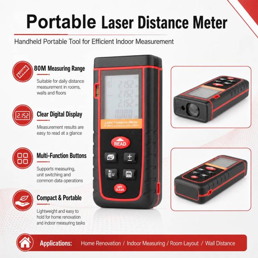 RZ-S80 Portable Handheld Laser Distance Meter, Measuring Distance: 80m