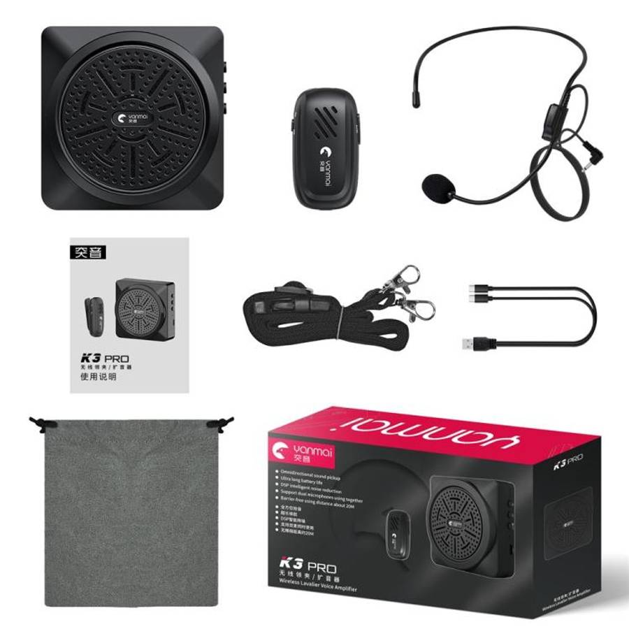 YANMAI K3 Pro Head-mounted Mic Teaching 2.4G Wireless Bluetooth Voice Amplifier System Mic(Black)