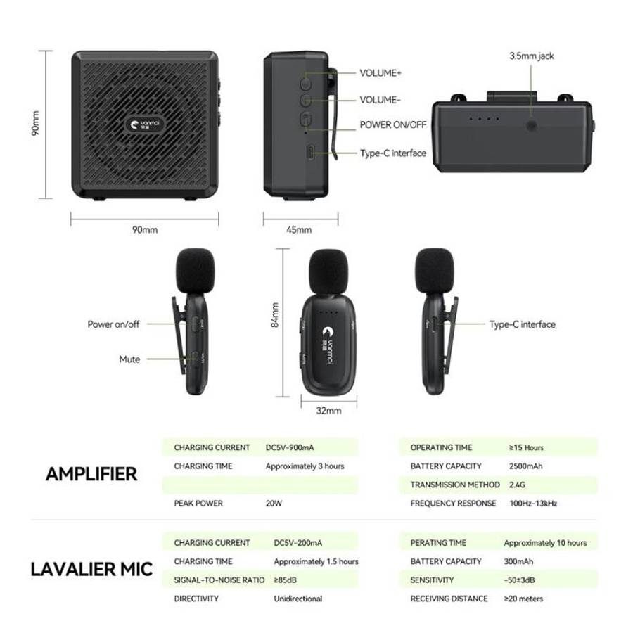 YANMAI K5 Teaching / Training 2.4G Wireless Bluetooth Voice Amplifier Lapel Microphone(Black)