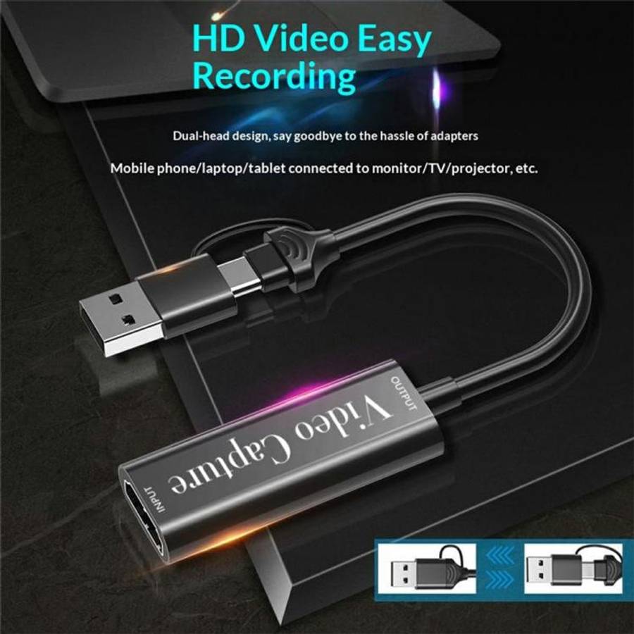 HU-02A Live Streaming Adapter Cable HDMI to USB / Type-C 2 in 1 Video Capture Card