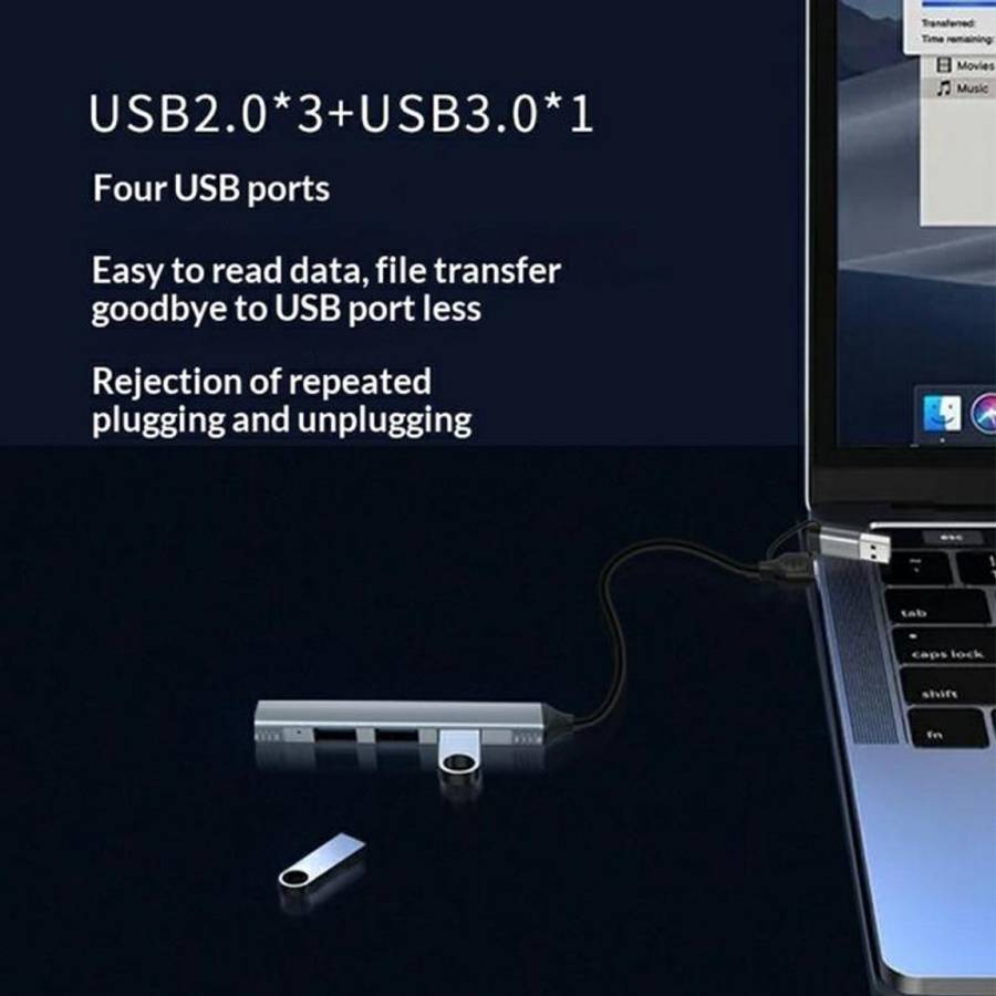 HC-77 Aluminum Alloy Portable USB-C / USB-A Plug HUB USB3.0 & 3 x USB 2.0 Docking Station